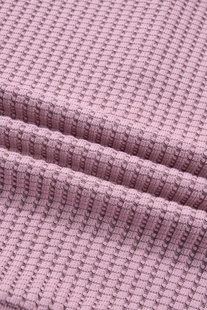 Light Pink Solid Color Textured Snap Button Collared Baggy Top