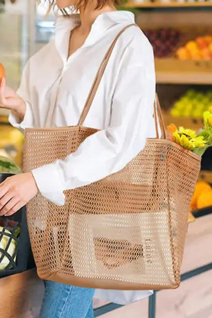 Hollowed Zipped Interior Pocket Nylon Tote Bag