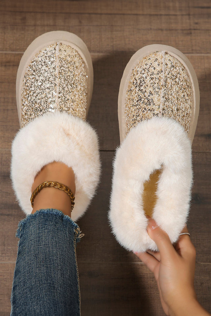 Bottes de neige à semelle épaisse doublées de peluche à paillettes