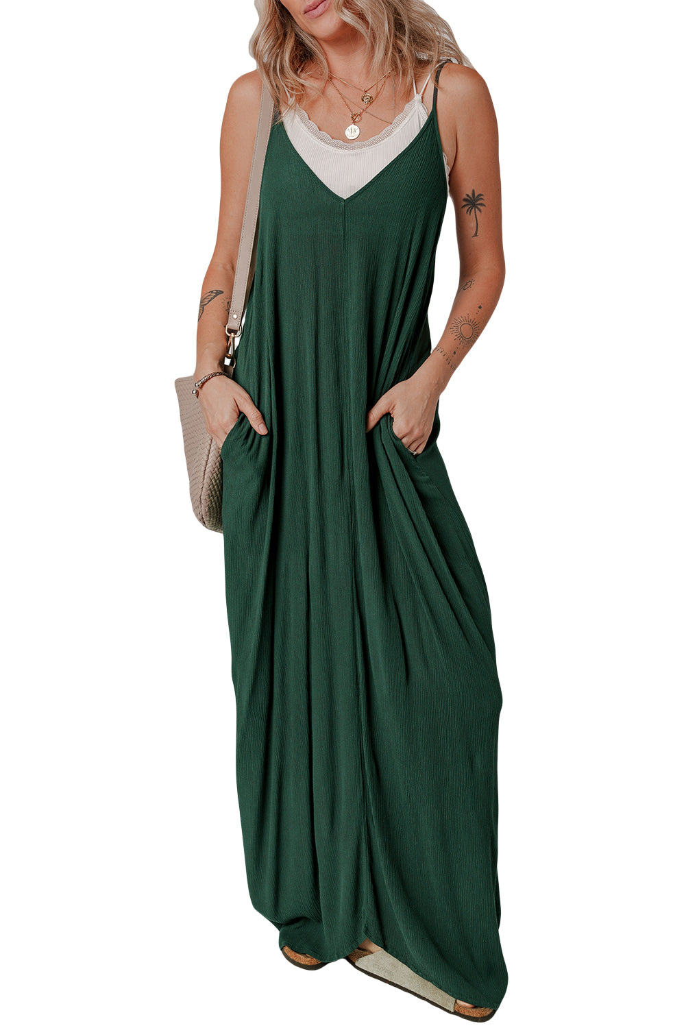 Spaghetti Straps Pocketed Slouchy Maxi Dress