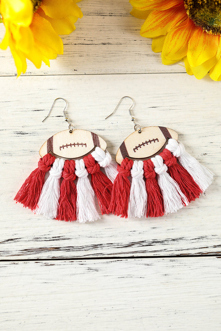 Rugby Football Color Block Braided Tasseled Drop Earrings
