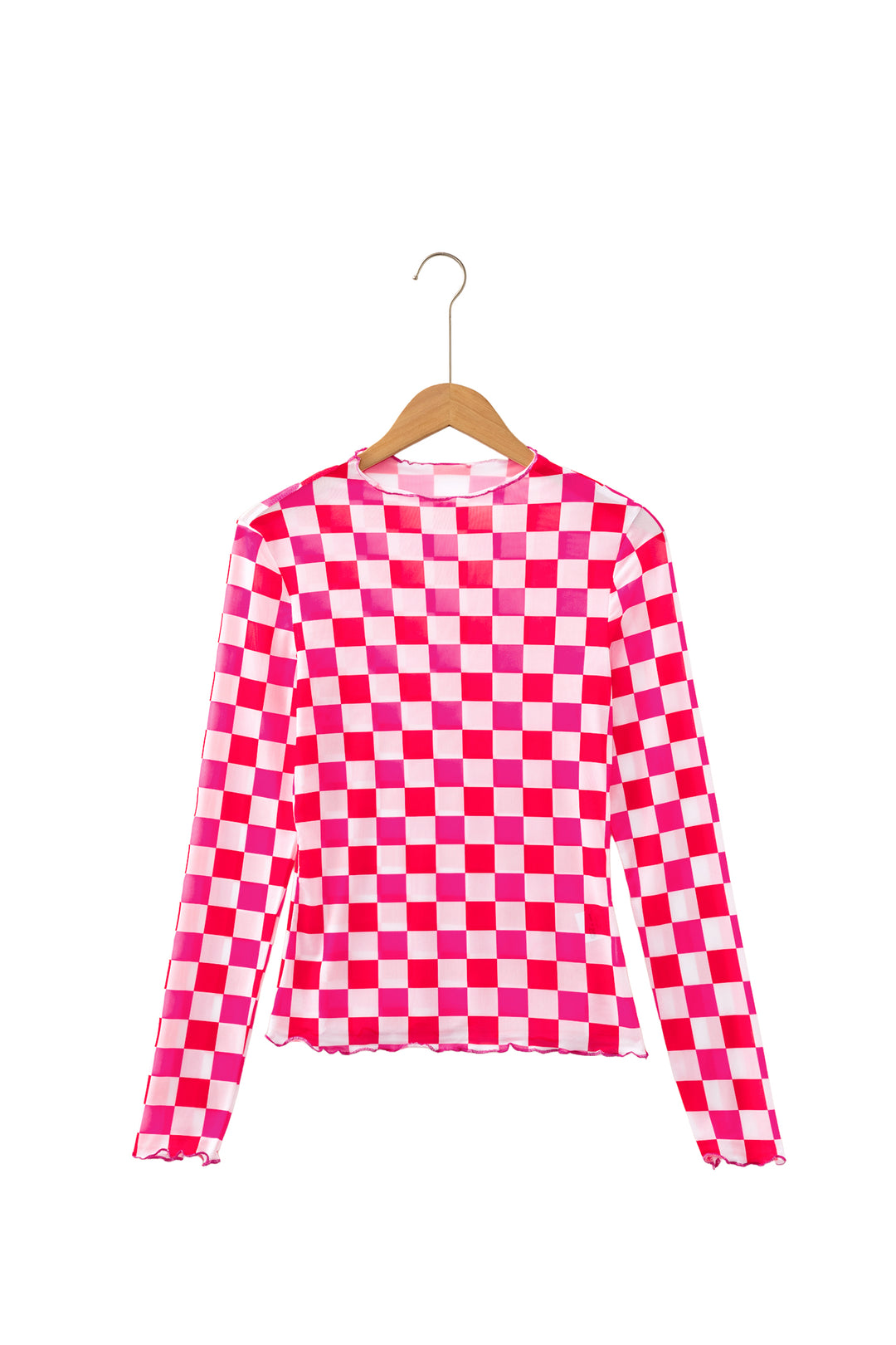Rose Plaid Mesh Sheer Long Sleeve Top
