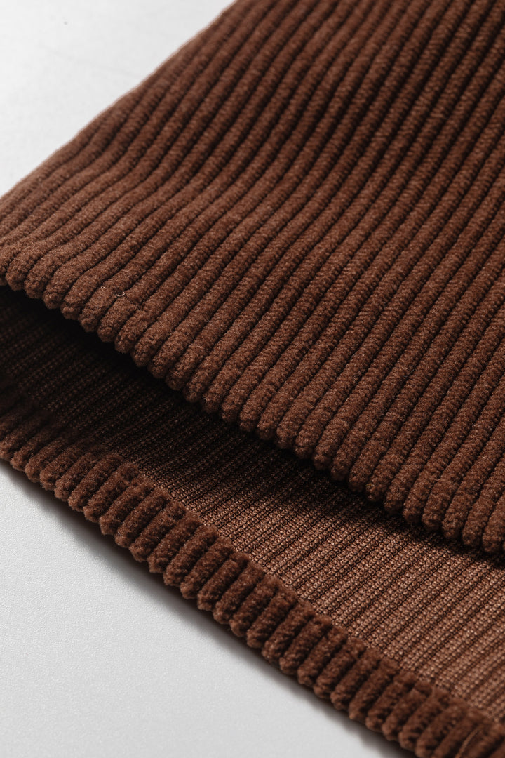 Coffee Solid Color Long Sleeve Button Corduroy Shakcet