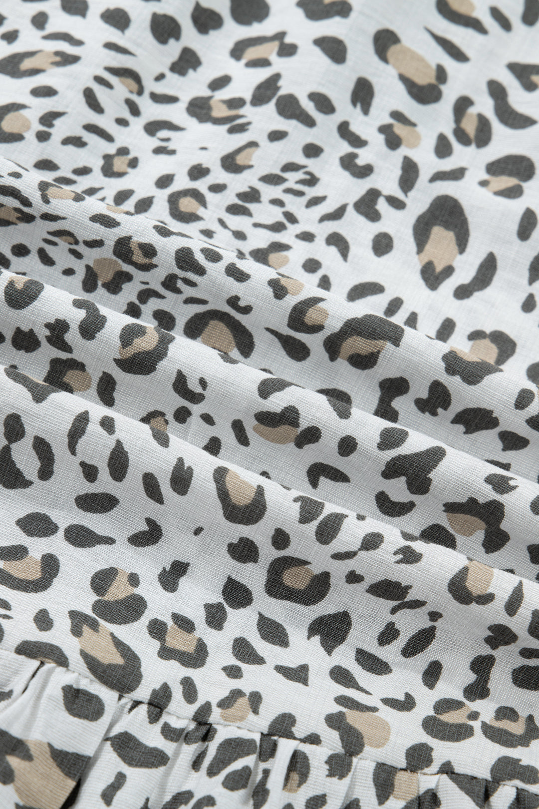 White Leopard Contrast Trim Button Front Short Puff Sleeve Long Dress