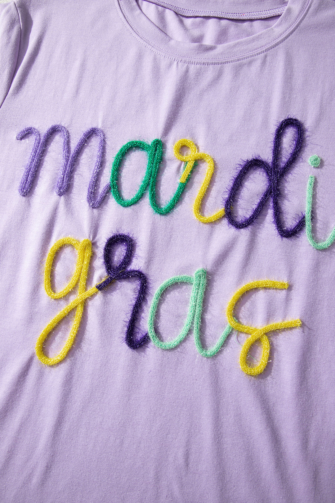 Lavendula Mardi Gras Tinsel Letter Graphic Loose T Shirt