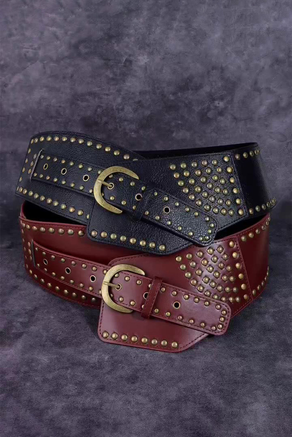 Ceinture large en cuir PU clouté à rivets rétro