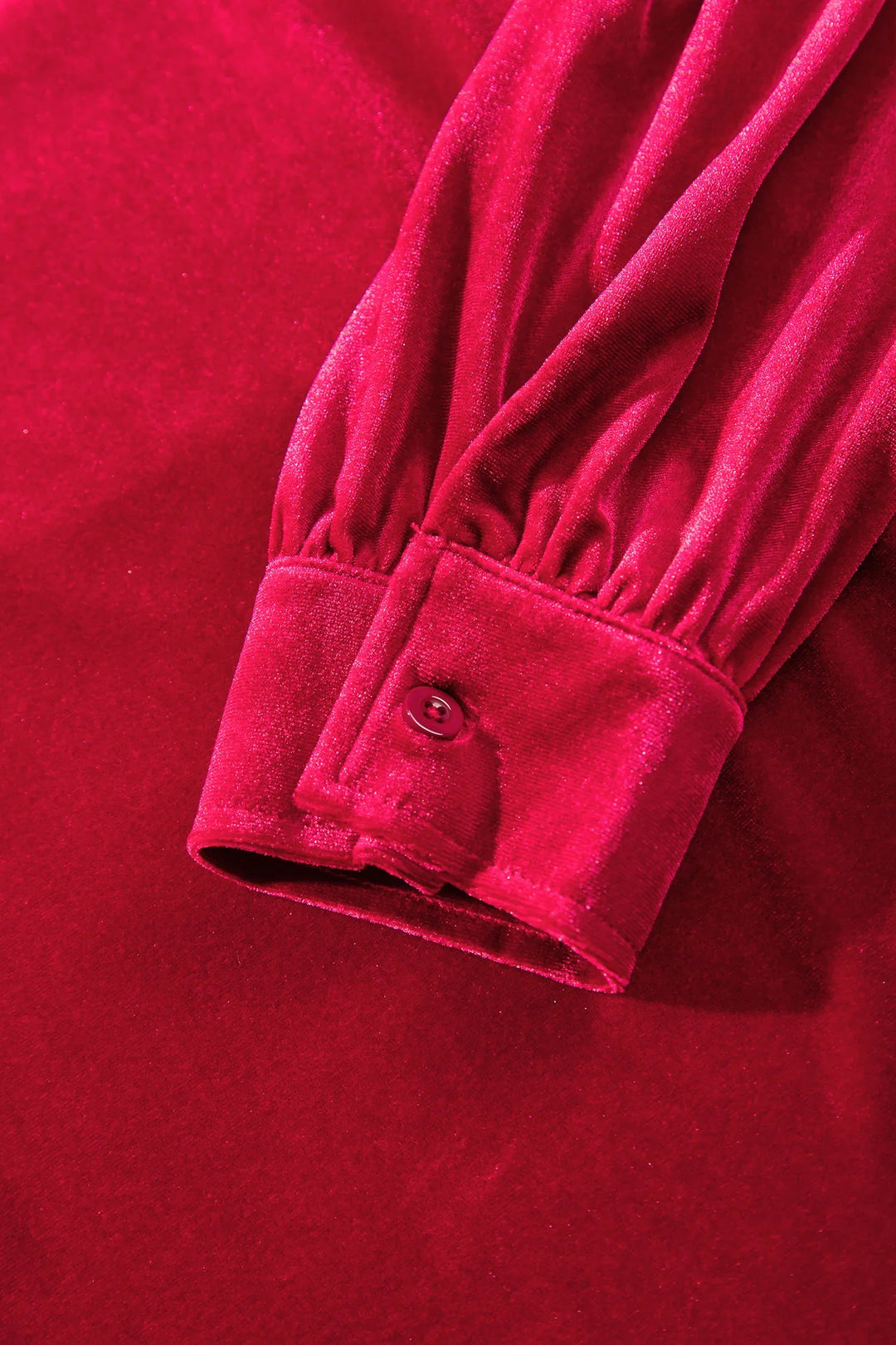 Fiery Red Soft Velvet Patch Pocket Button Down Loose Shirt