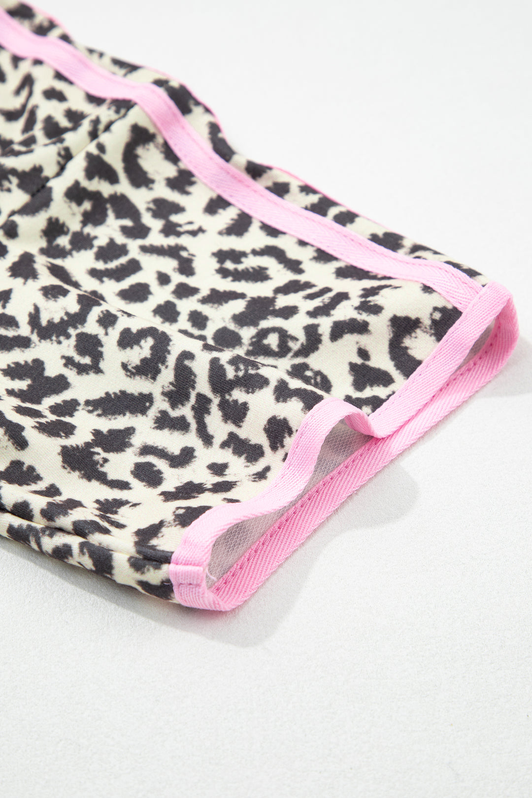 Contrast V Neck Varsity Short Sleeve Leopard Top
