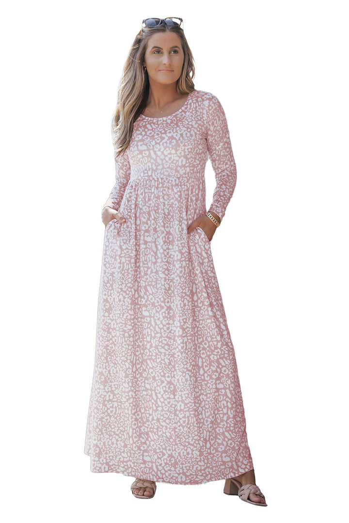 Animal Print Long Sleeve Empire Waist Maxi Dress