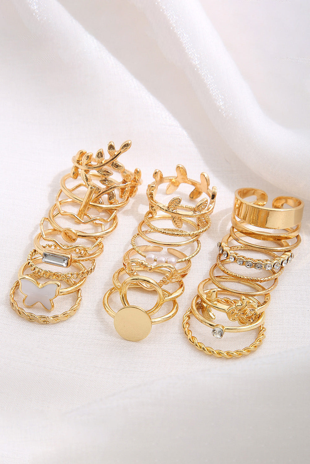 Butterfly Vines Hollowed Heart Geometric 24-piece Ring set