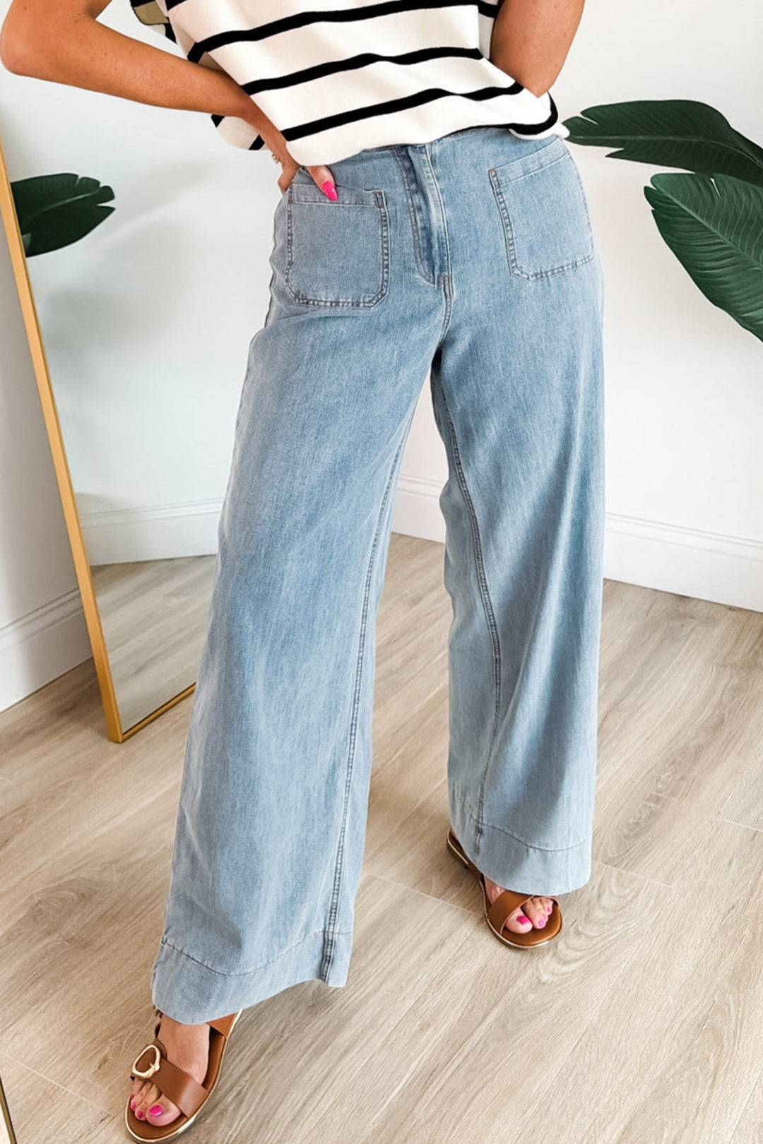 Beau Blue Solid Full-Length Regular Pocket Detail Denim Jeans