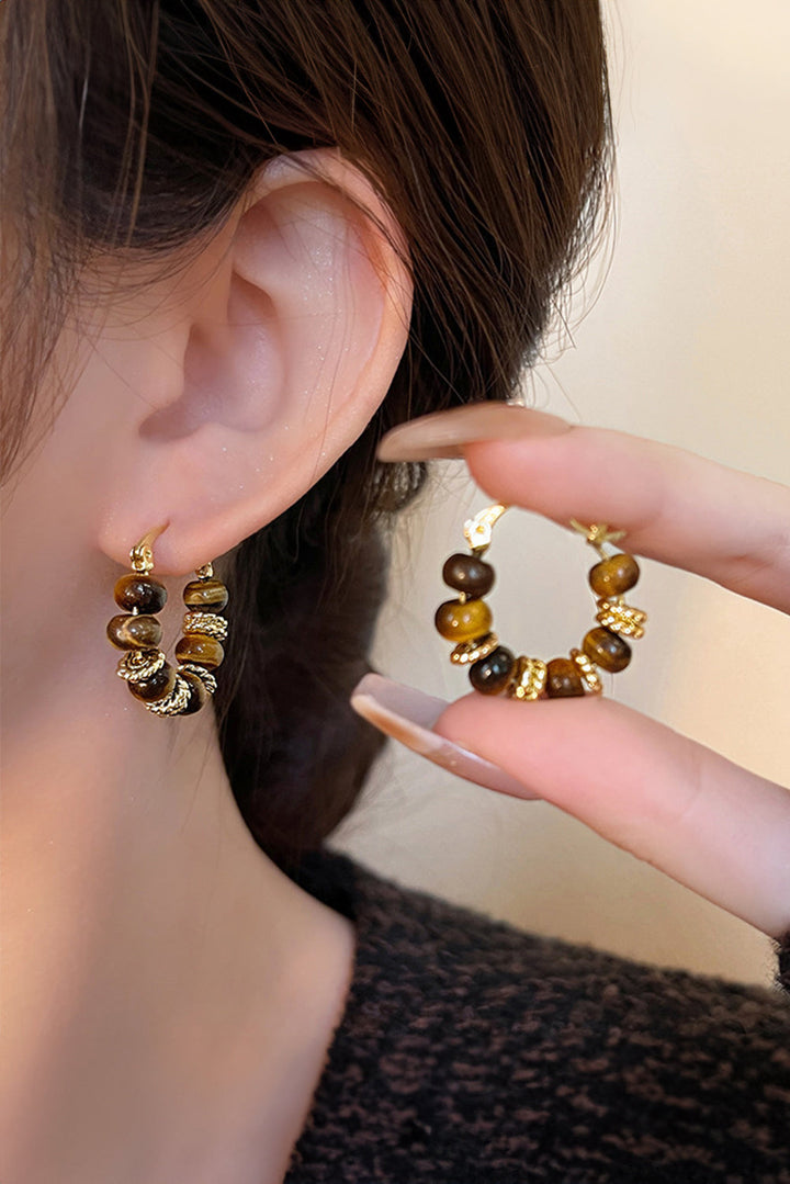 Retro Tiger Eye Stone Loop Clip-On Earrings