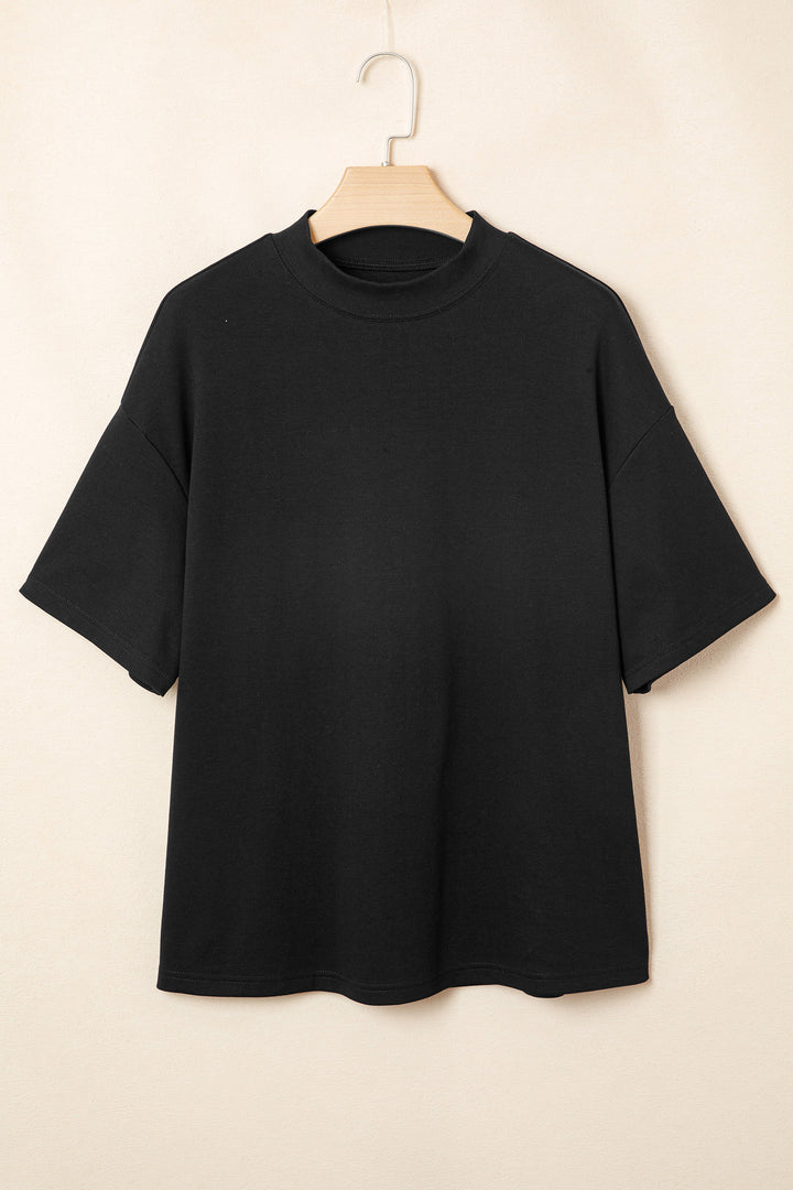 Black Solid Color High Neck Oversize Tee