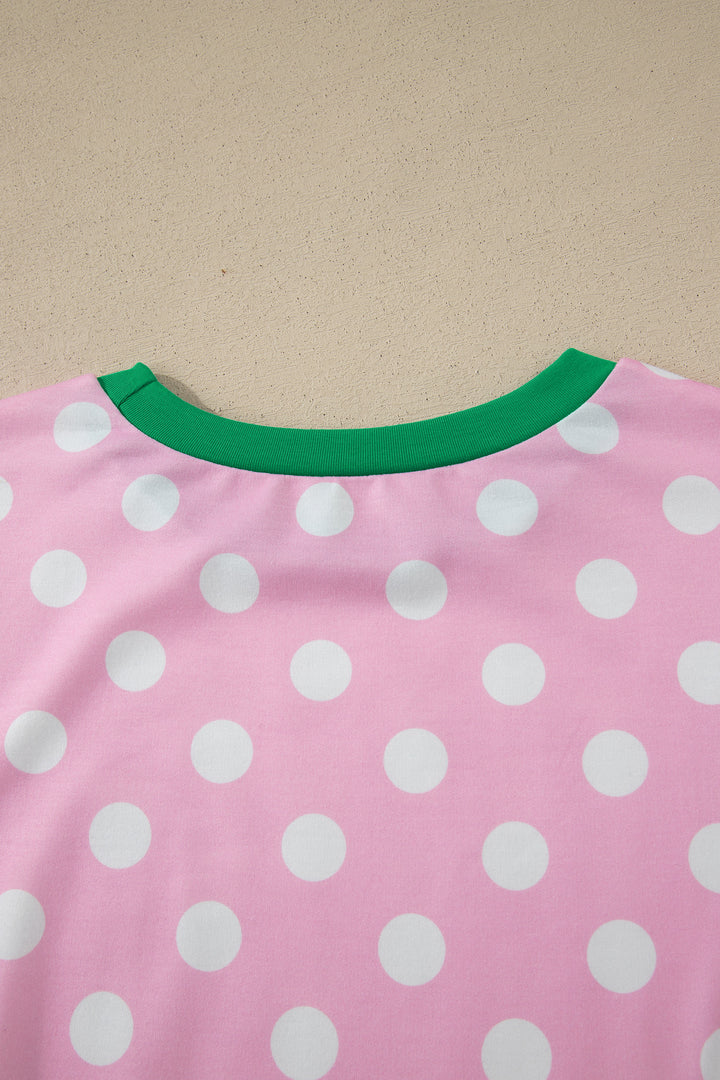 Pink Polka Dot Contrast Edge Casual Short Set
