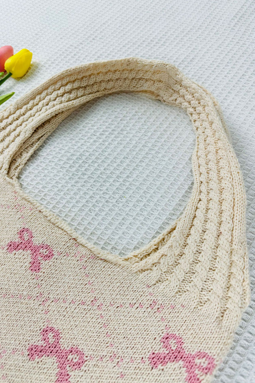 Sweet Bowknot Textured Strap Knit Shoulder Bag