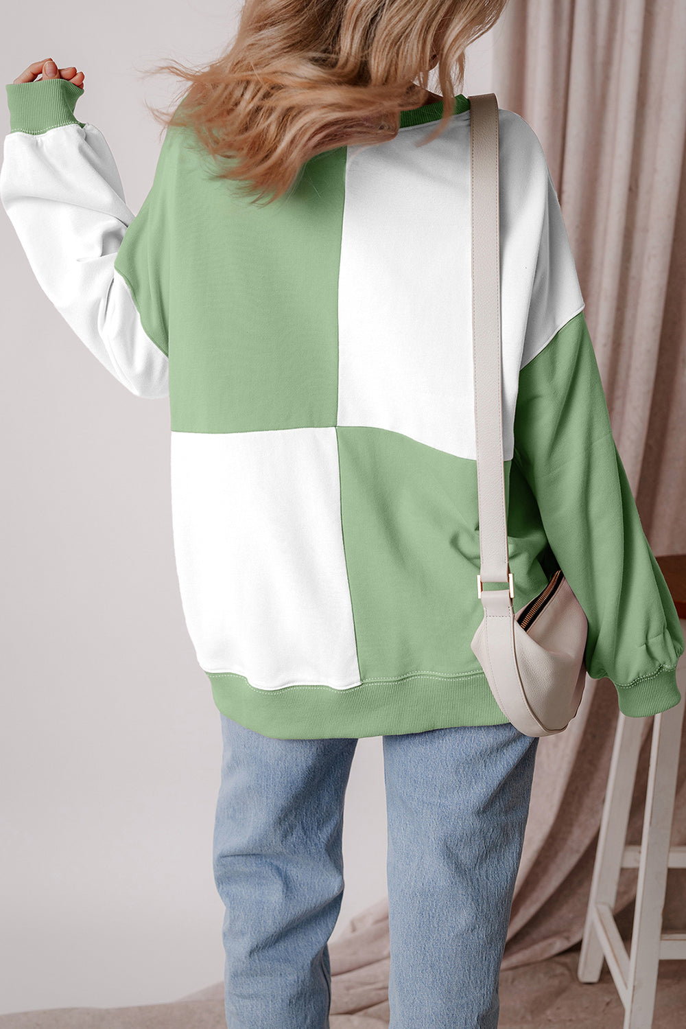 Colorblock Henley High Low Oversize Sweatshirt