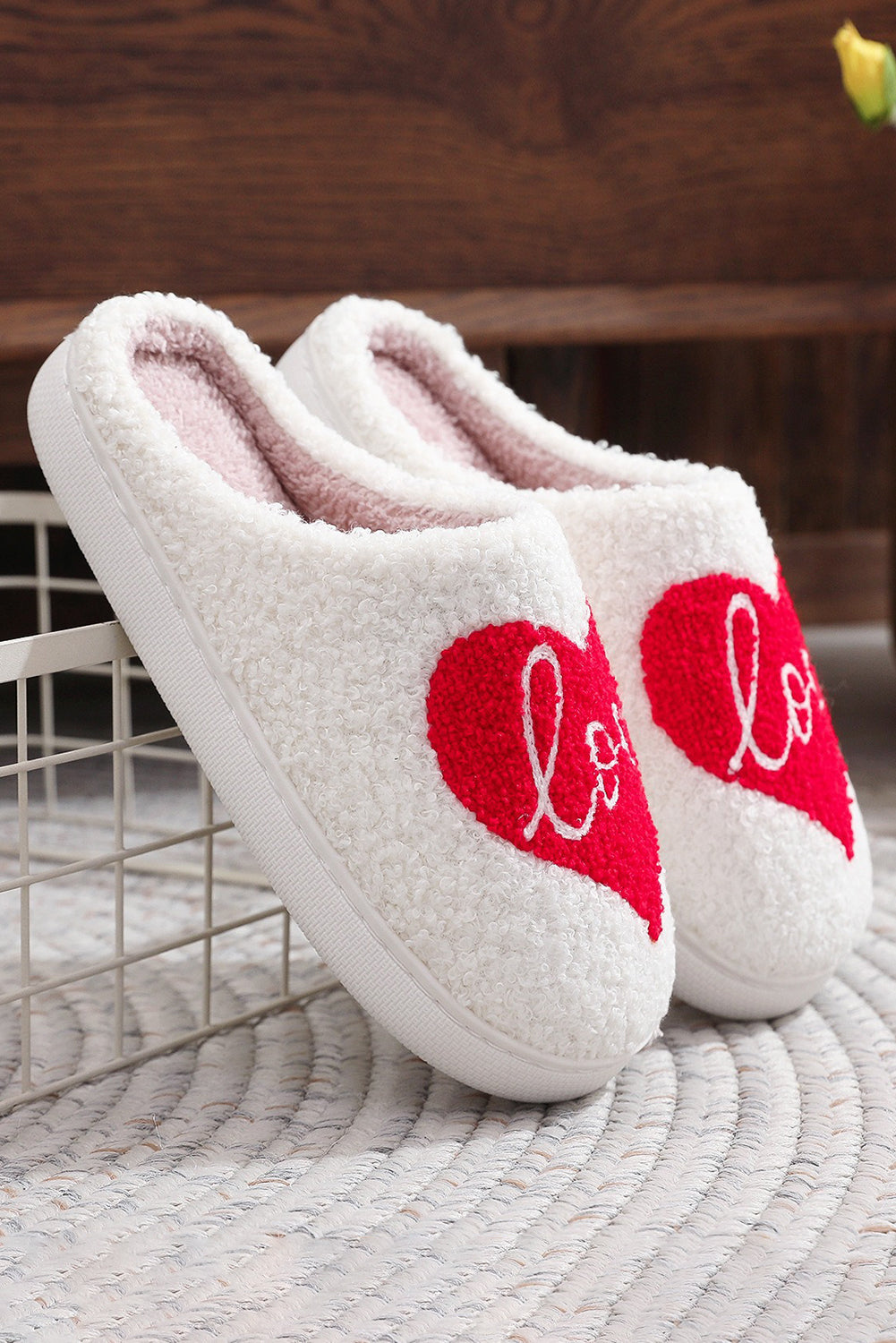 Valentine Love Heart Pattern Home Fuzzy Slippers