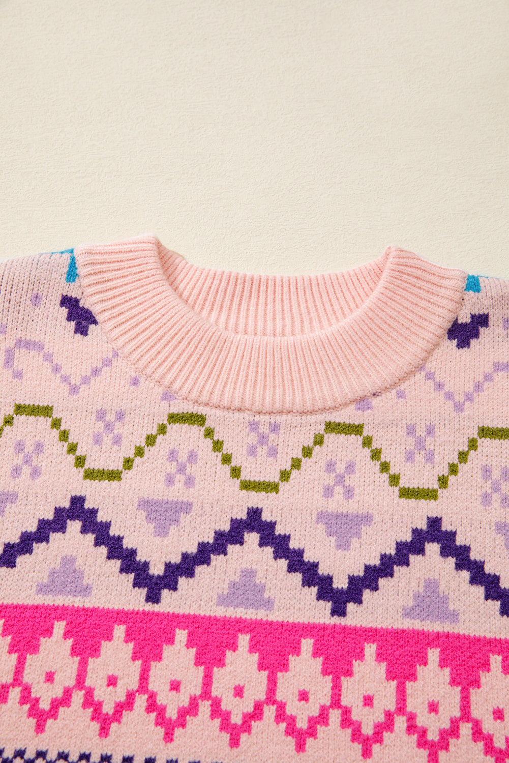 Ethnic Christmas Pattern Knit Feather Cuffed Sweater