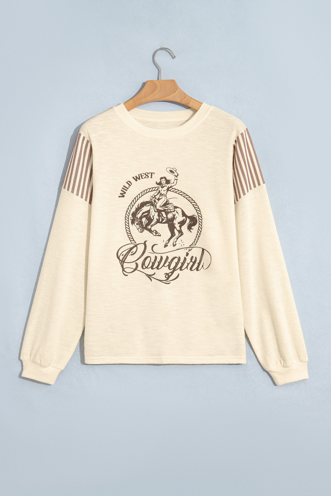 Jet Stream Western Print Striped Detail Long Sleeve Casual Top