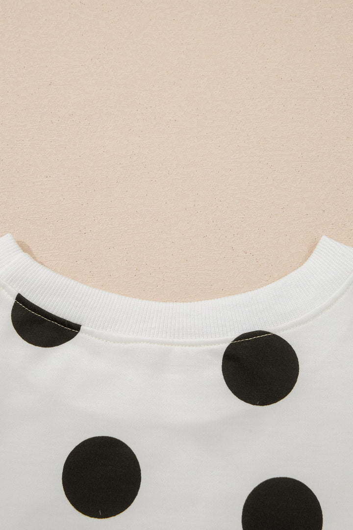 White Polka Dot Printed Long Sleeve Flared Mini Dress