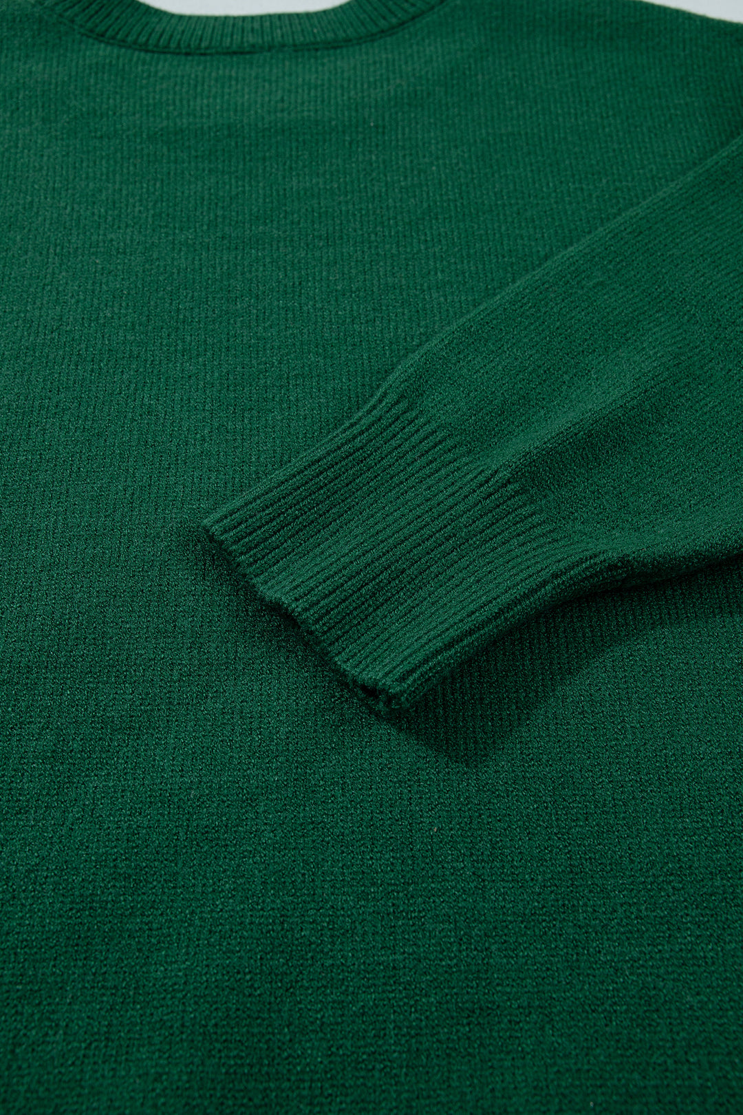 Blackish Green Abstract Dog Embroidery Christmas Fashion Round Neck Sweater