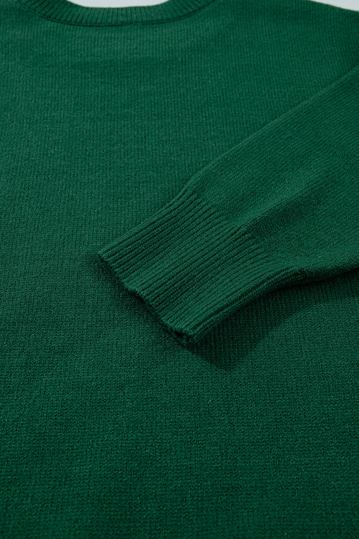 Blackish Green Abstract Dog Embroidery Christmas Fashion Round Neck Sweater