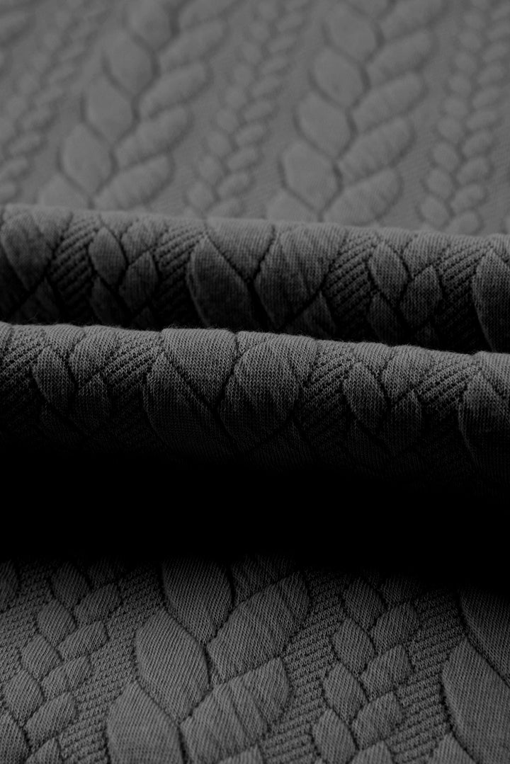 Gray Cable Textured Baggy Solid Hoodie