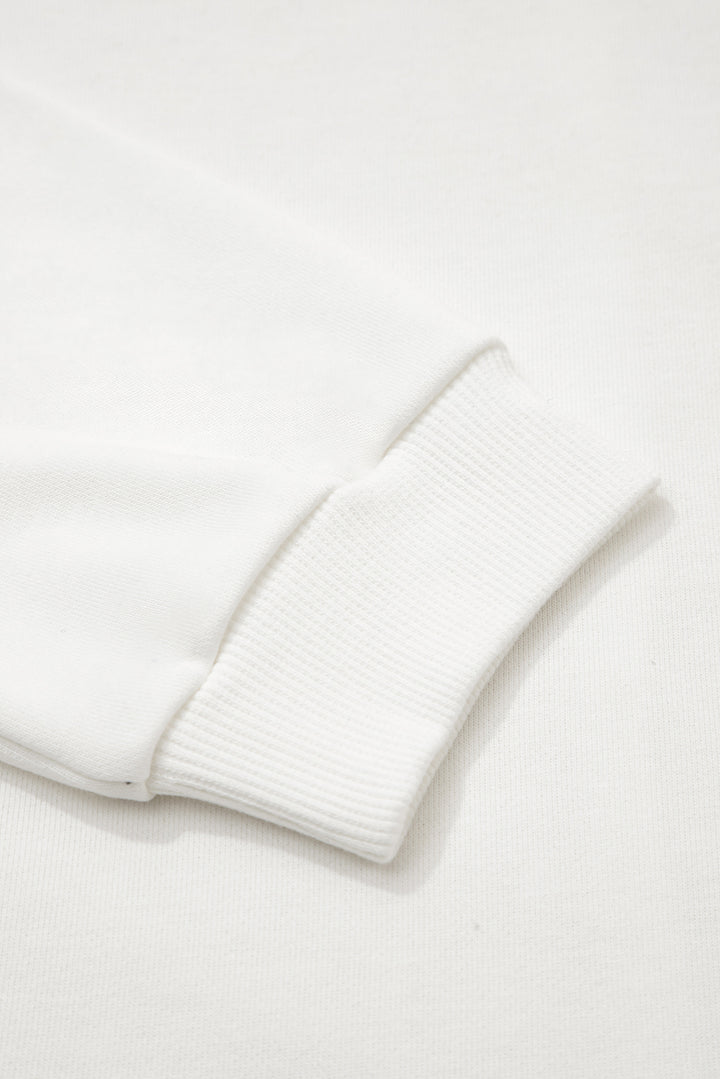 White Exposed Seam Detail Color Block Patch Pocket Drop Shoulder Sweatshirt