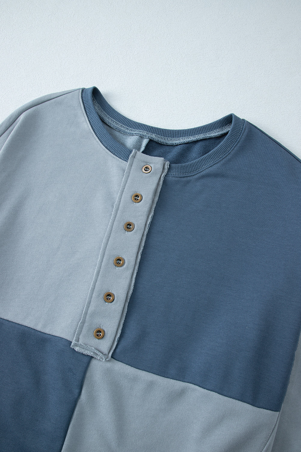 Colorblock Henley High Low Oversize Sweatshirt
