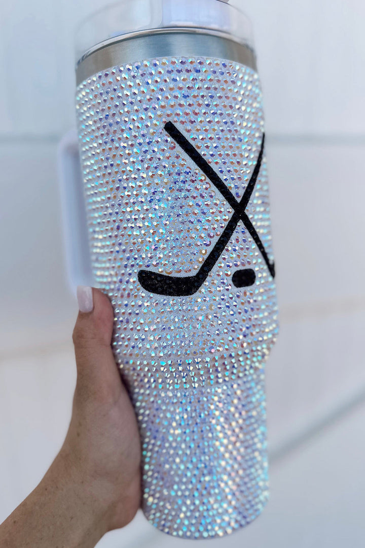 Hockey Game Day Rhinestone 40 Oz Tumbler with Handle