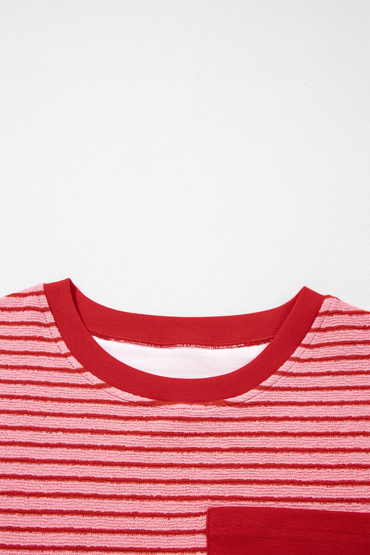 Rose Stripe Crew Neck Tee Drawstring Waist Cropped Pants Set