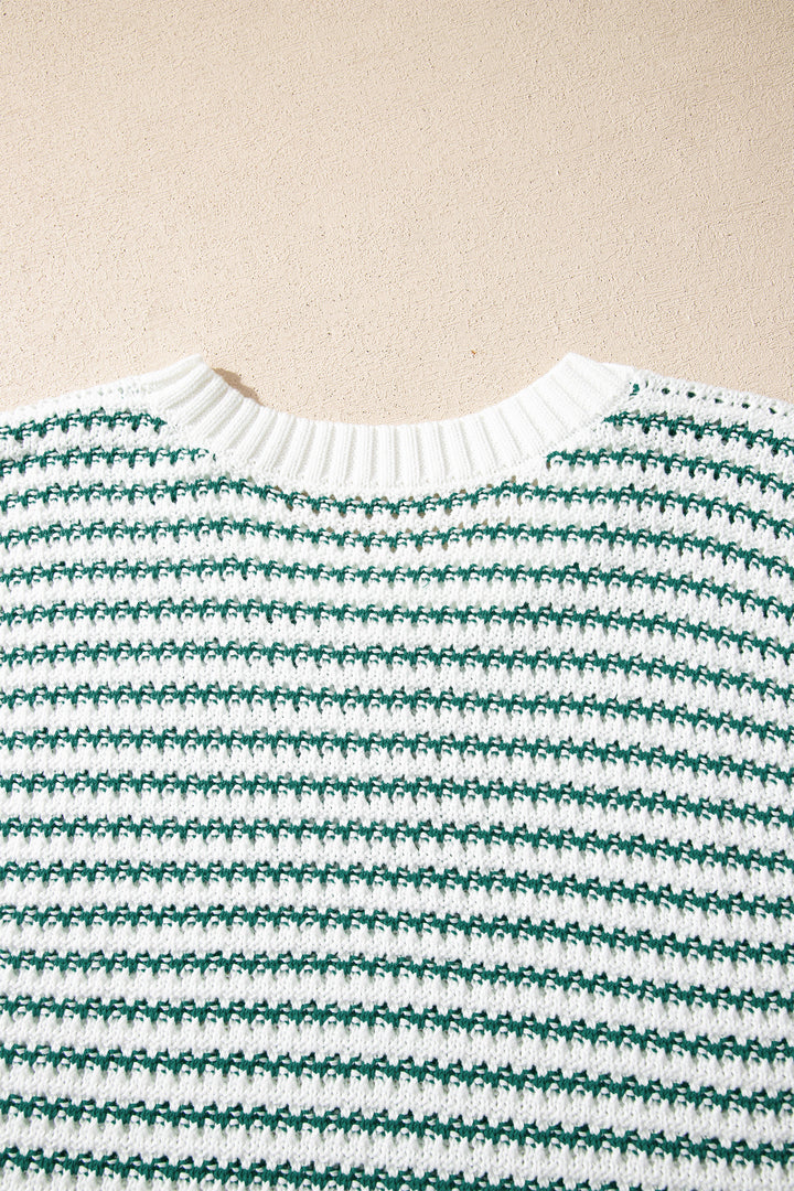 Green Stripe Ribbed Trim Loose Fit Knitted Sweater Vest
