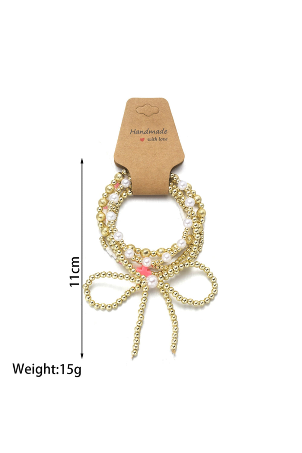 Bracelet multicouche plaqué orné de perles et de nœuds papillon