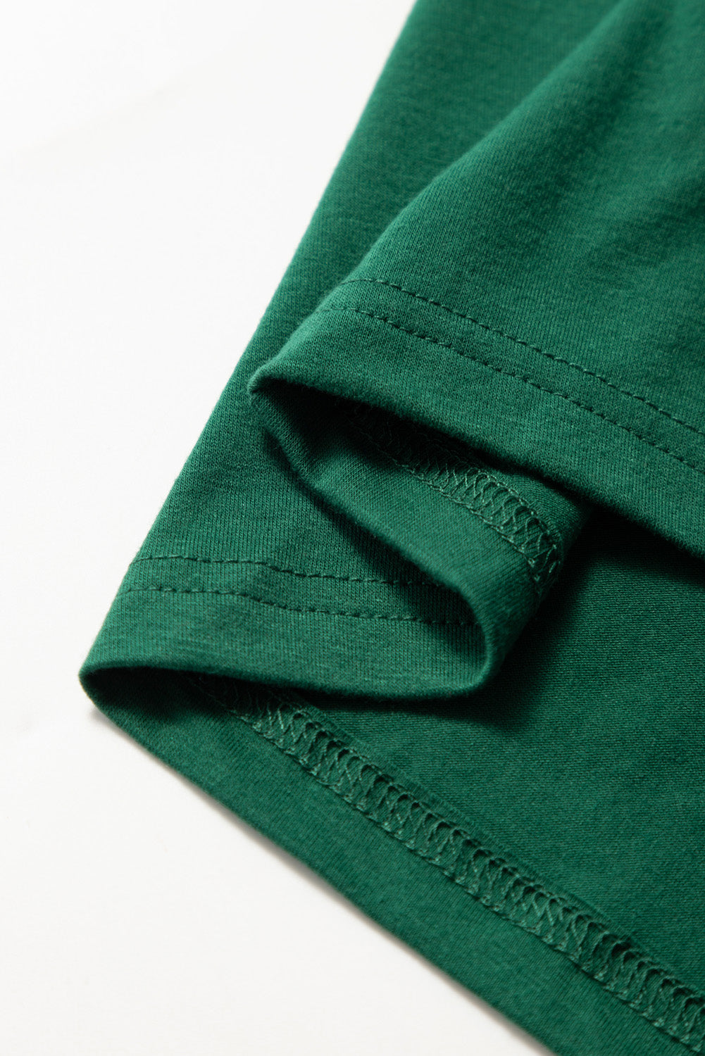 Dark Green Round Neck Rolled Sleeve Plus Size T-shirt