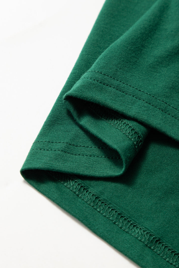 Dark Green Round Neck Rolled Sleeve Plus Size T-shirt