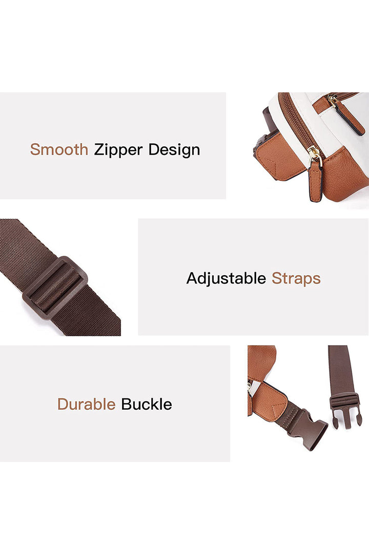 Color Contrast Patched PU Leather Wide Strap Crossbody Bags