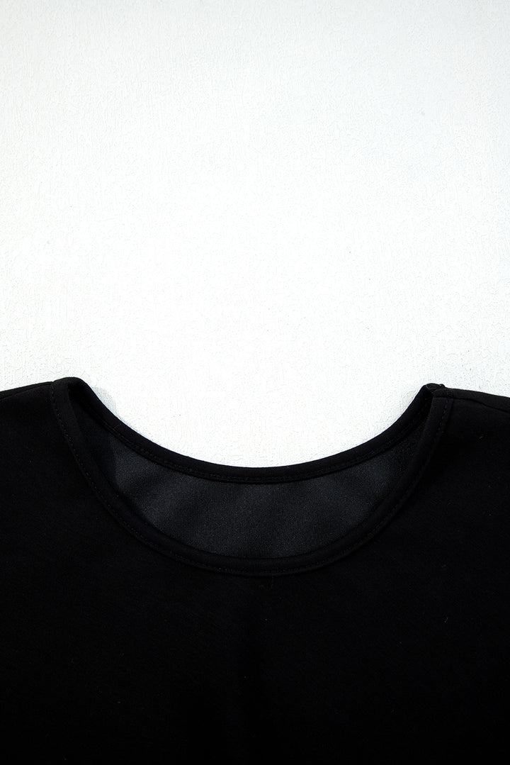 Black Solid Color Ruched Detail Long Sleeve Midi Dress