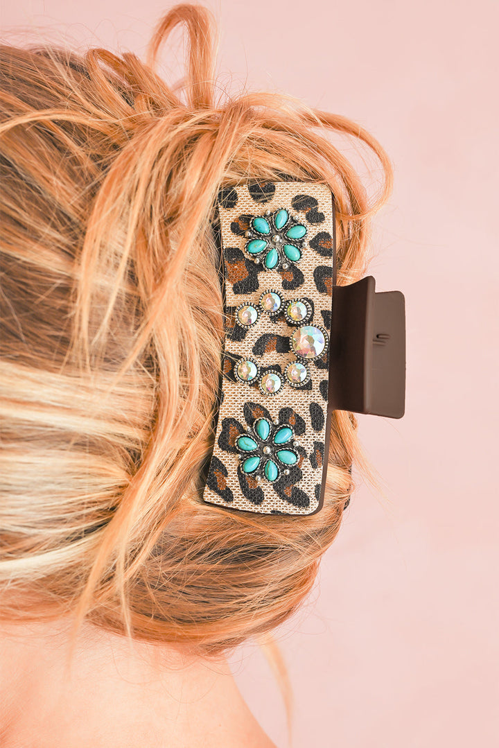 Pince à cheveux à imprimé léopard occidental avec détails turquoise 