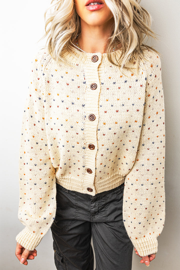 Beige Geometric Print Button Front Regular Fit Cardigan