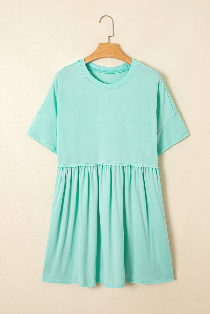 Moonlight Jade Solid Color Pocketed Raw Edge Babydoll Dress