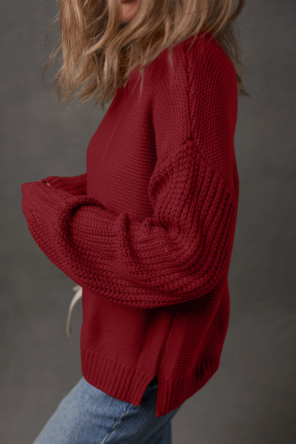 Solid Color Front Seam Drop Shoulder Loose Sweater