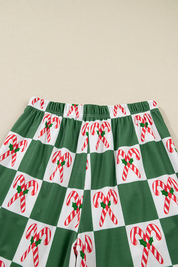 Green Holly Jolly Checkered Pattern 2pcs Long Pajama Set