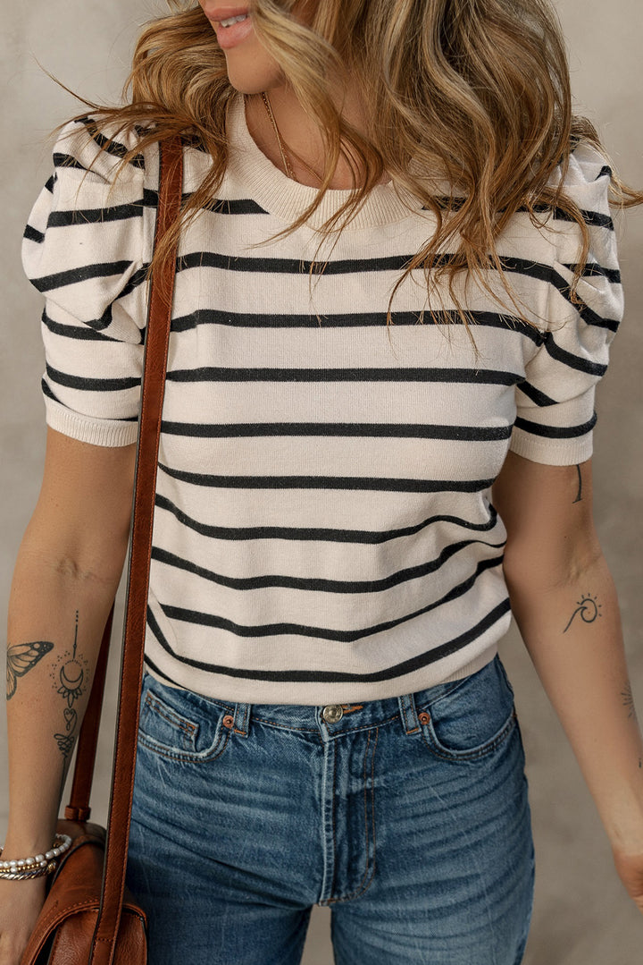 Black Stripe Ribbed Trim Knitted Top