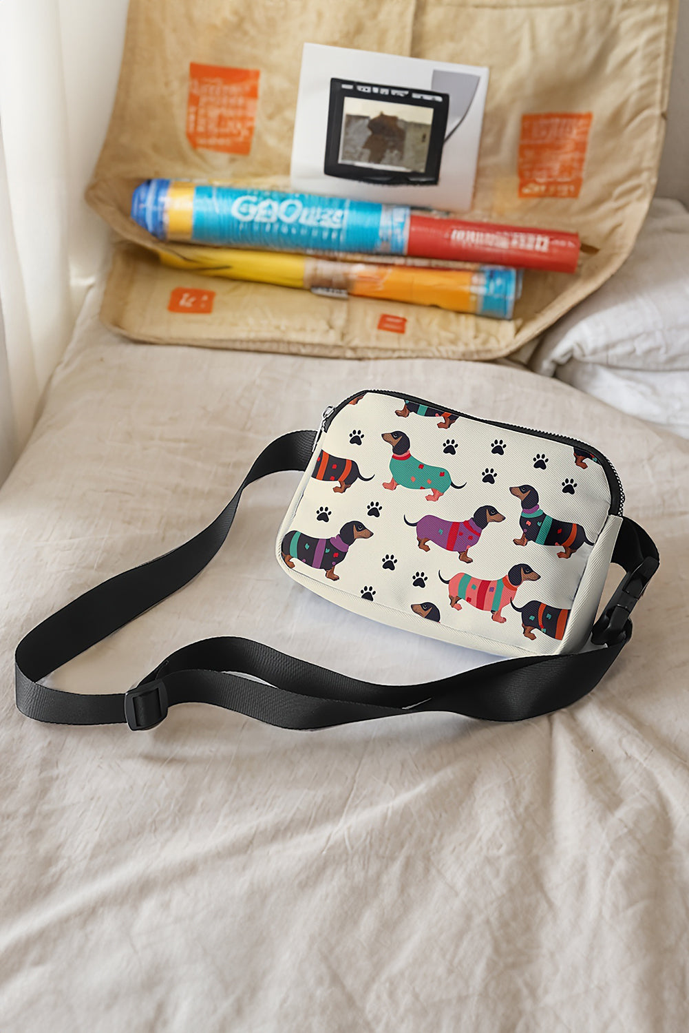 Dachshund Walking Footprint Crossbody Bag