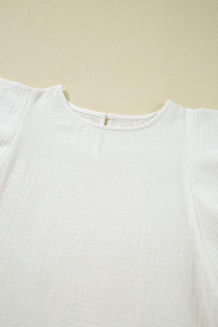 crinkled layered ruffled flutter sleeve blouse