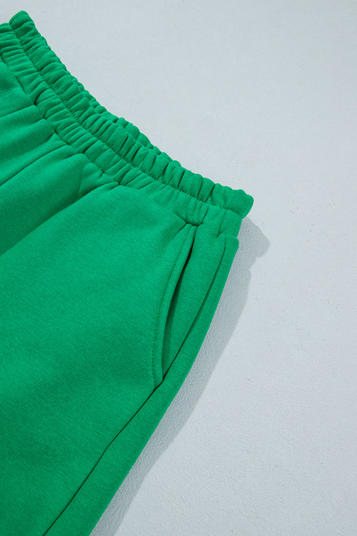 Bright Green Polka Dot Trim Baggy Pullover 2pcs Short Set