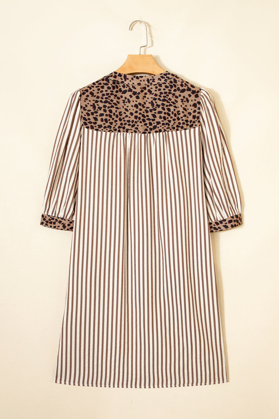 Square Button Leopard Trim Loose Bracelet Sleeve Shirt Dress