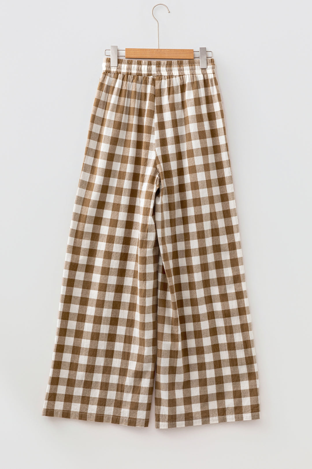 Brown Gingham Plaid Tie Elastic Waist Shift Pants