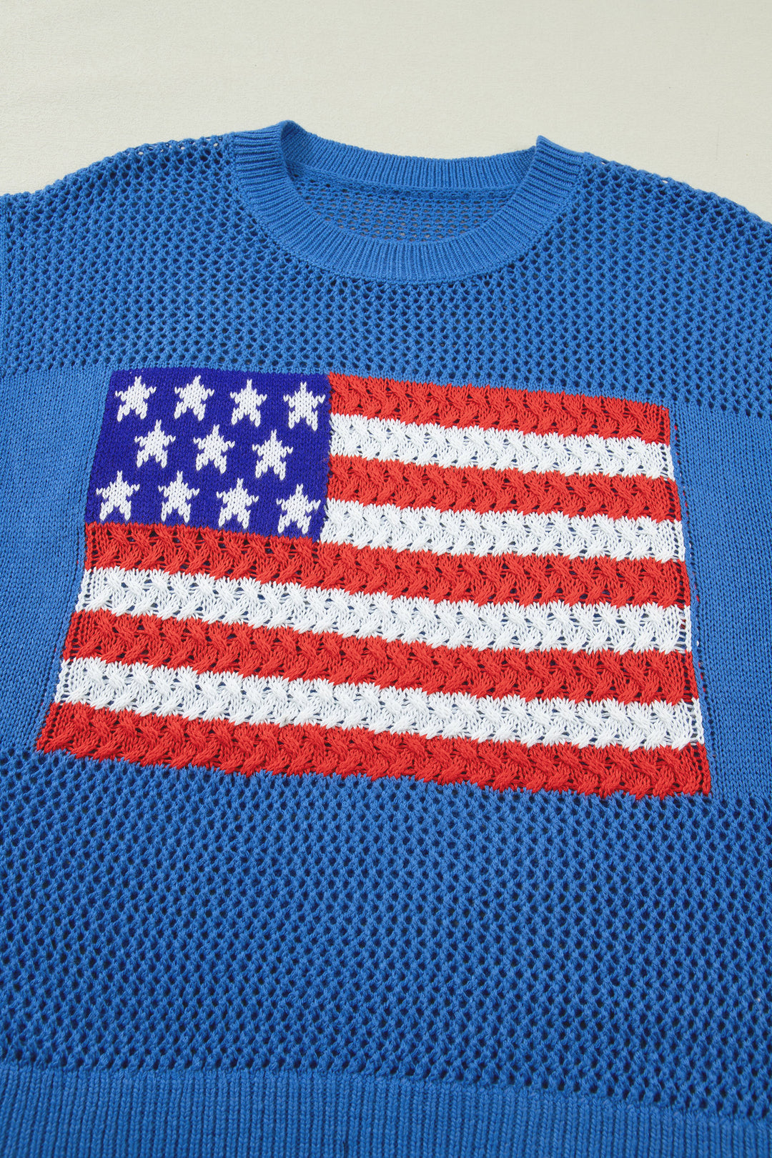 Sky Blue Flag Graphic Short Sleeve Sweater Top