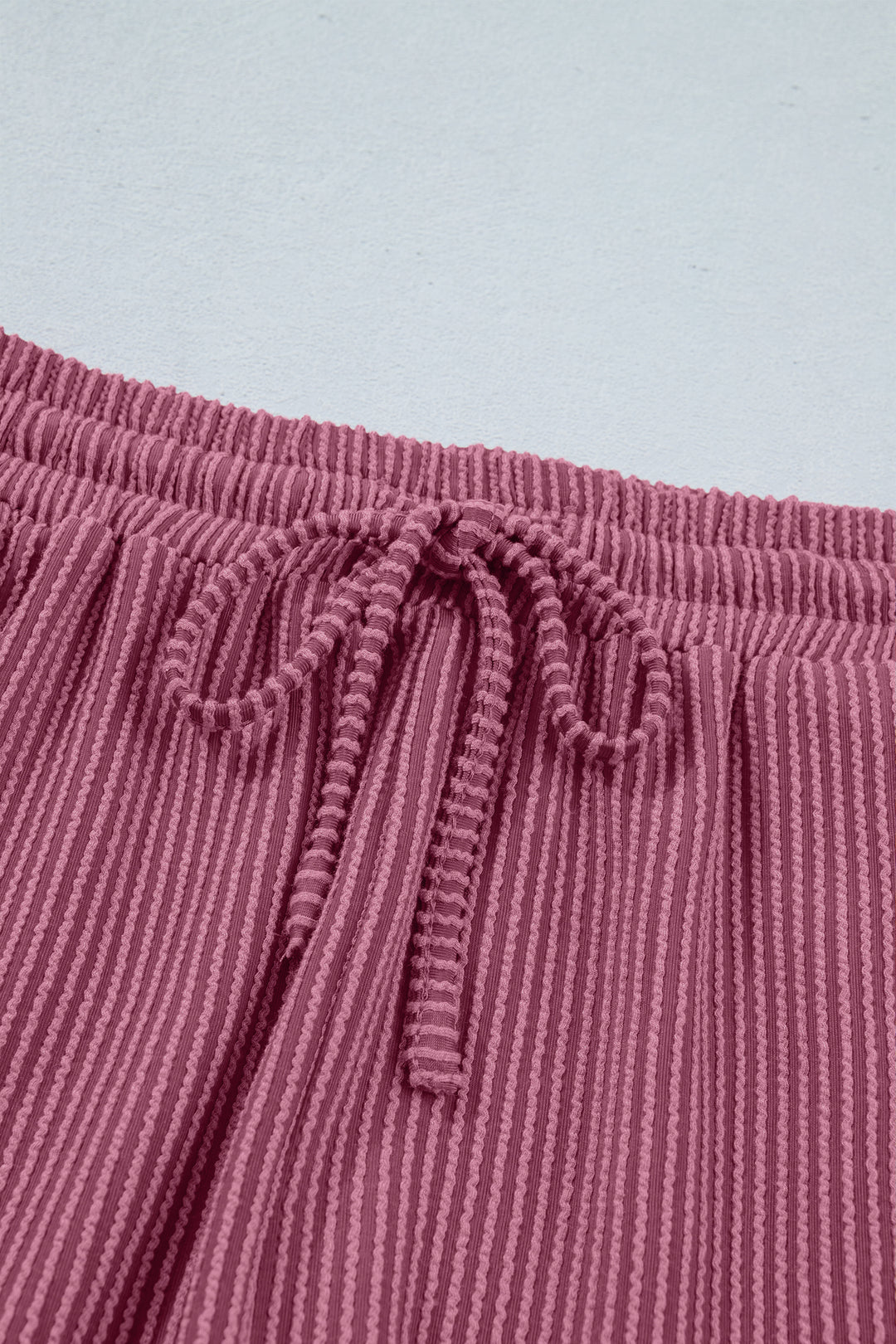 Pitaya Pink Twisted Ribbed Loose Tee Drawstring Elastic Waist 2pcs Short Set